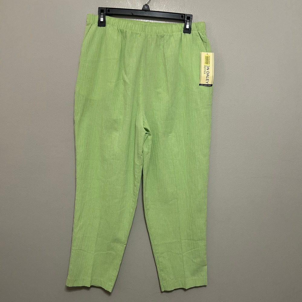 Alison Daley Womens Pants 14P Green NEW Gauze Textured Elastic Waist Pull On